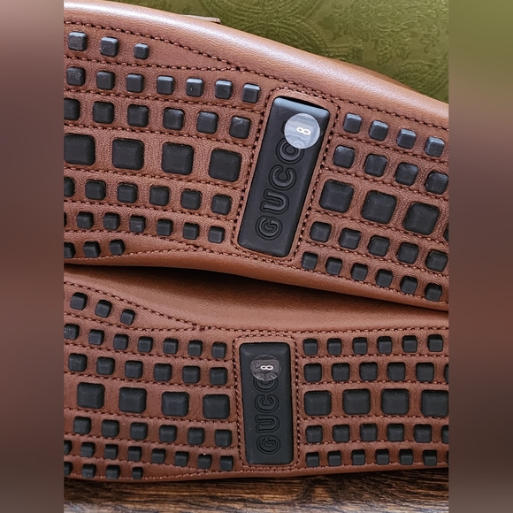 $850 New Gucci GG Interlocking Men Driver Loafer Brown Leather Shoes G 8/US 8.5 main image 9
